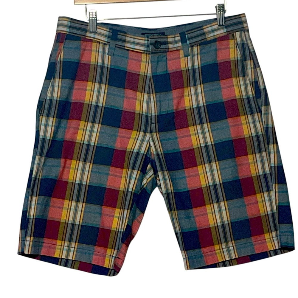 BANANA REPUBLIC FACTORY sz 31 Men’s Long Shorts Plaid Flat Front Zip Fly Classic
